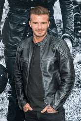 Mens Black Quilted David Beckham's Leather Biker Jacket - Torque Leather